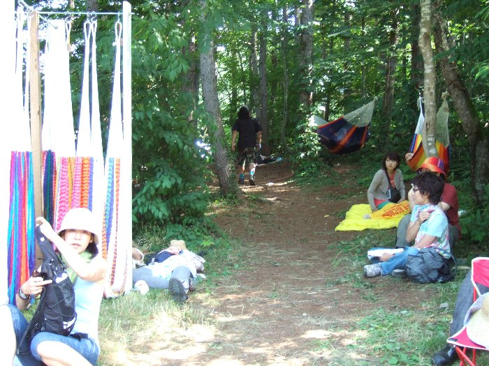 アバロン・フィールドは、全体としてはV字型になっており、一方がNGOビレッジ、もう一方がオーガニック・ビレッジとなっています。NGOビレッジからオーガニック・ビレッジに行くには、公式にはジプシー・アバロンのステージの裏を通ることになっています。公式ガイドもそう描かれています。しかし、やや遠い上に坂を下りたり上ったりしなければいけないので、これを回避する近道ができています。つまりV字が∀字になっているということです。