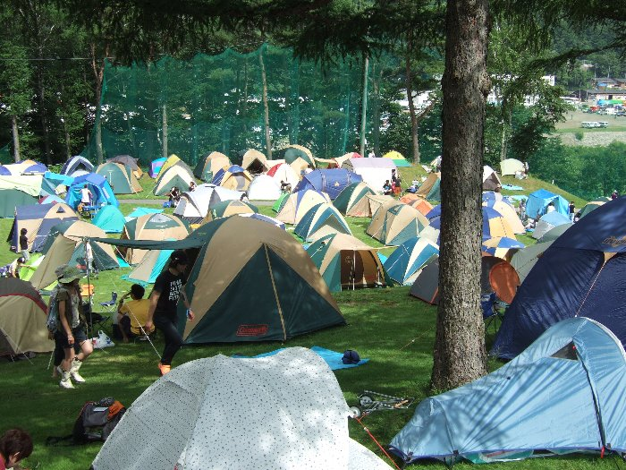 キャンプサイトの風景11。Aサイト。人気が高い木陰。朝、テントの中が暑くないのがどれだけ快適かは経験してみないと分かりません。 