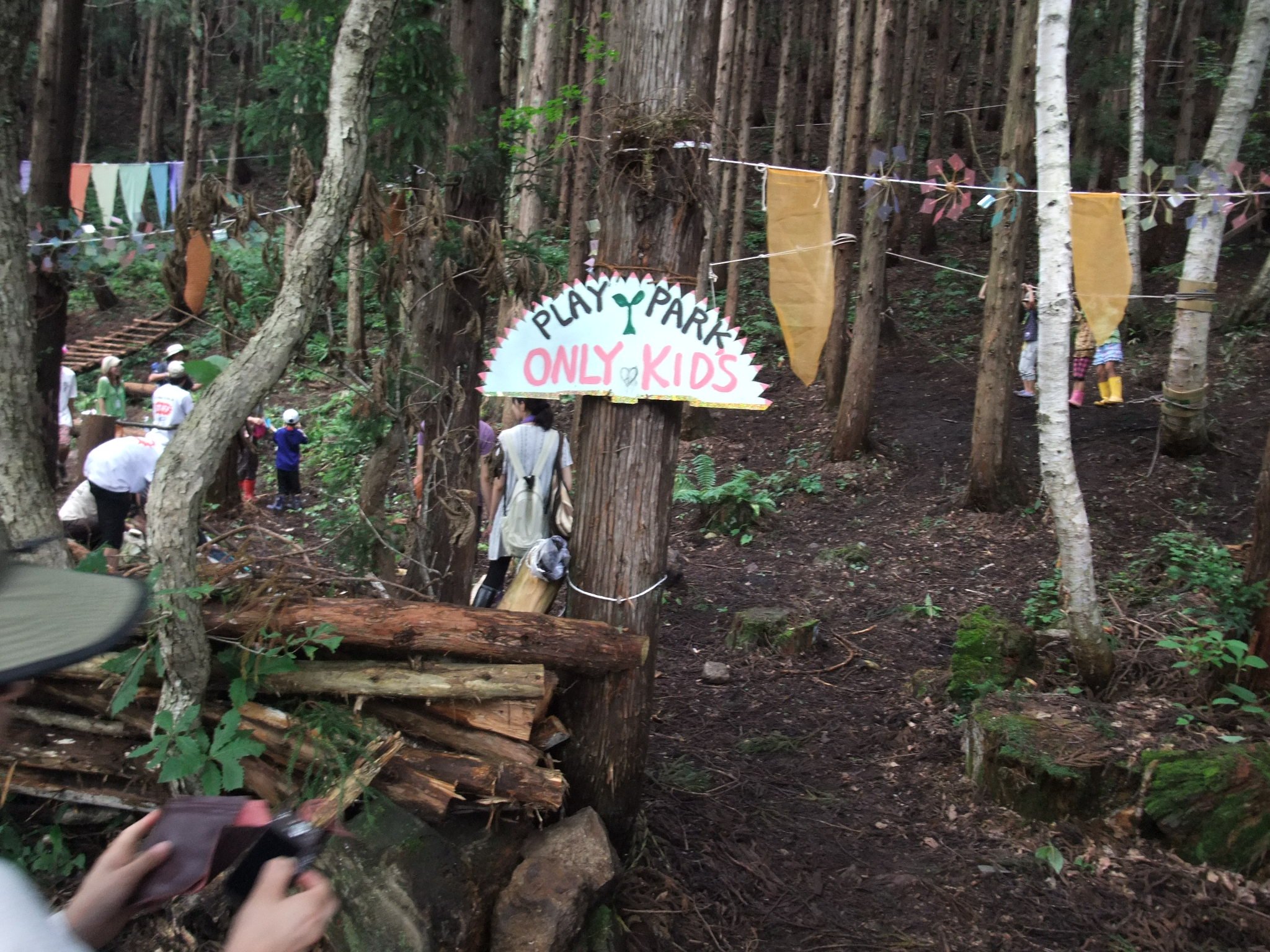 プレイパークの入り口。子どものみとなっていますが、同伴の大人もいます。