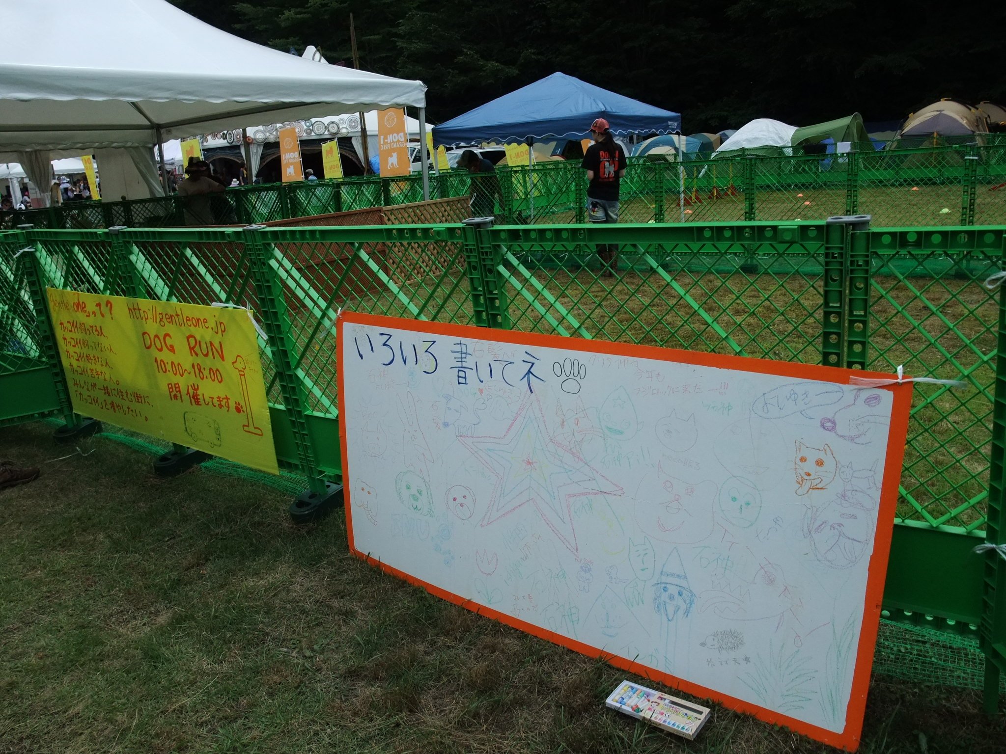 犬の絵が多い落書きボード。