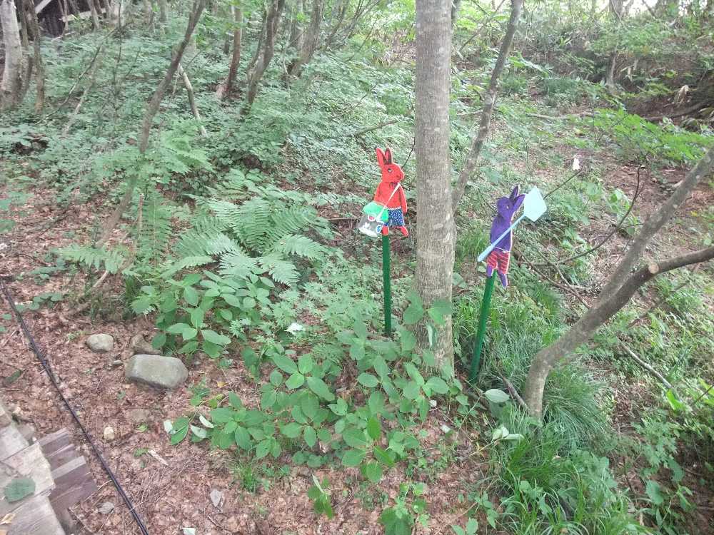 虫かごとハエたたき持ち。