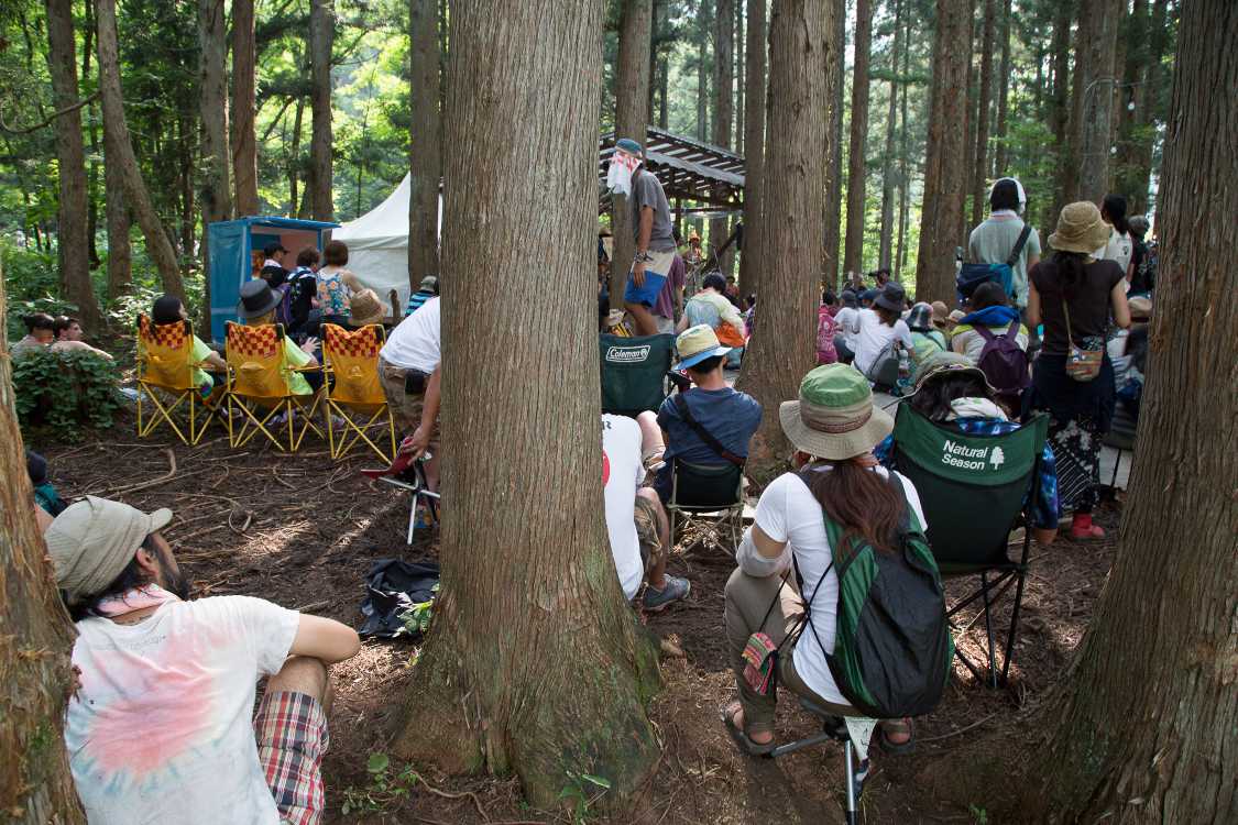 木の合間から見るようなステージ。