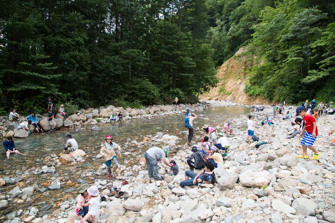 大きな石は川の両側に移動しています。