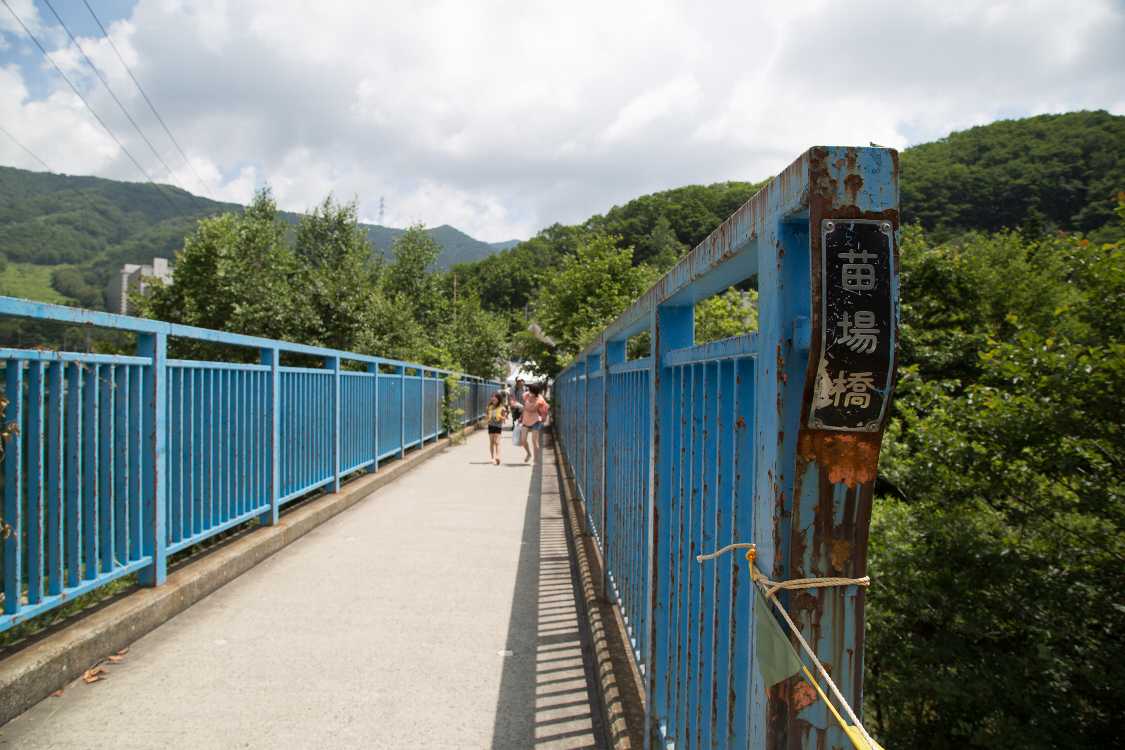 苗場橋。右が上流。