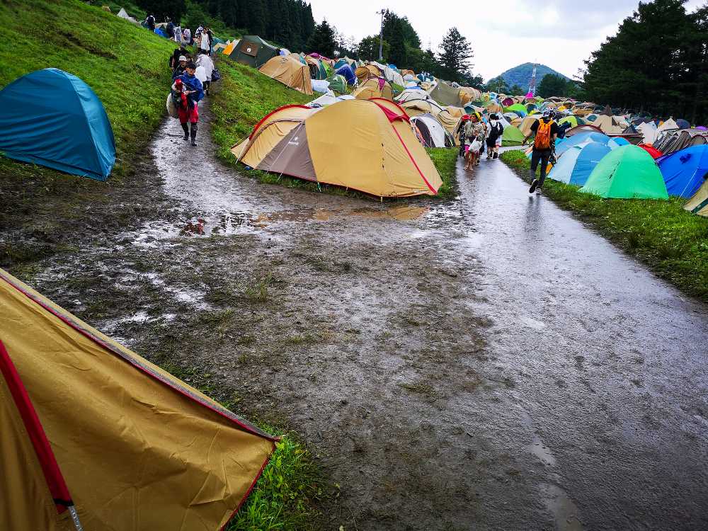 2019年は大雨だったので、その記録です。キャンプサイト。