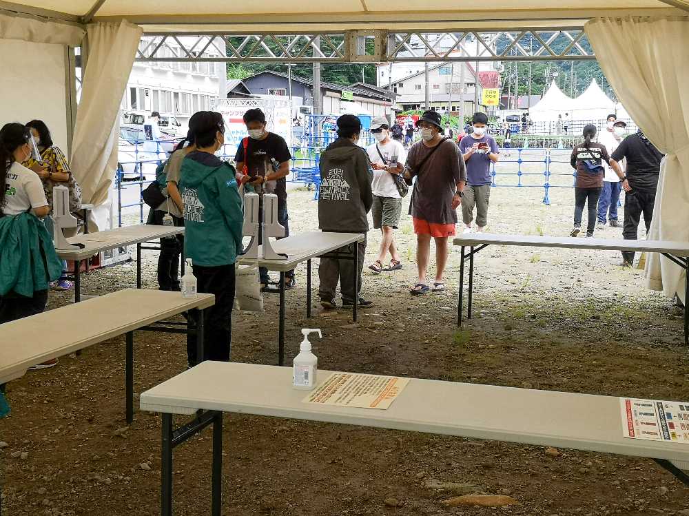 スマートフォンの体温チェックを見せないと通過できません。