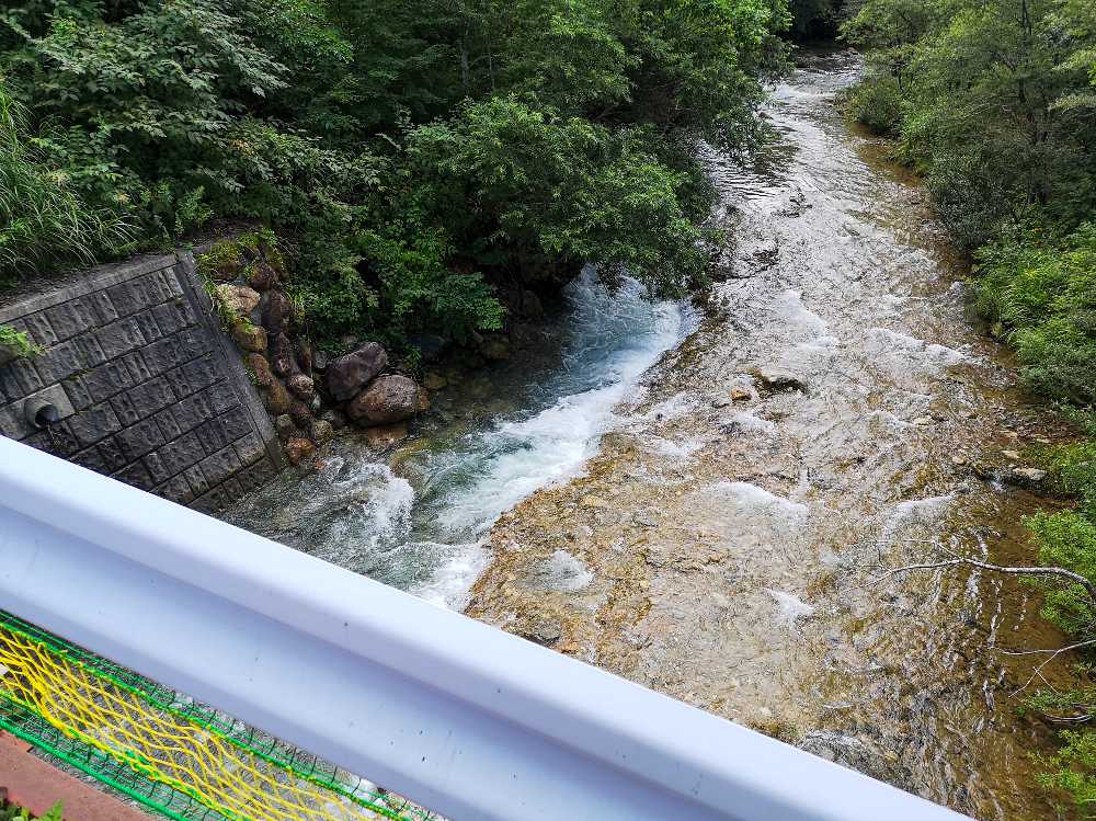 仮設橋Aから。浅貝川の上流。