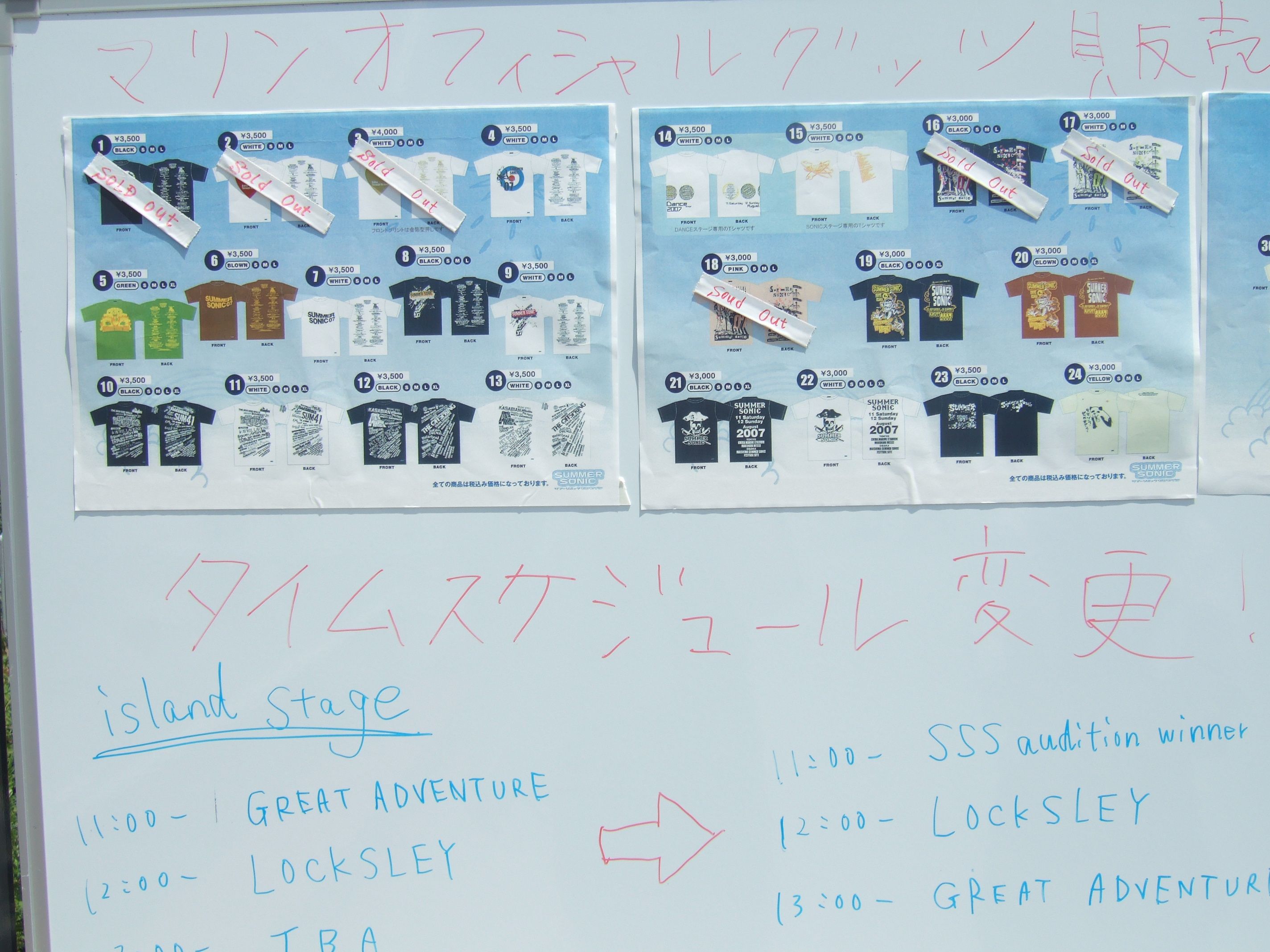 Tシャツ等の売れ行き具合を掲示しています。