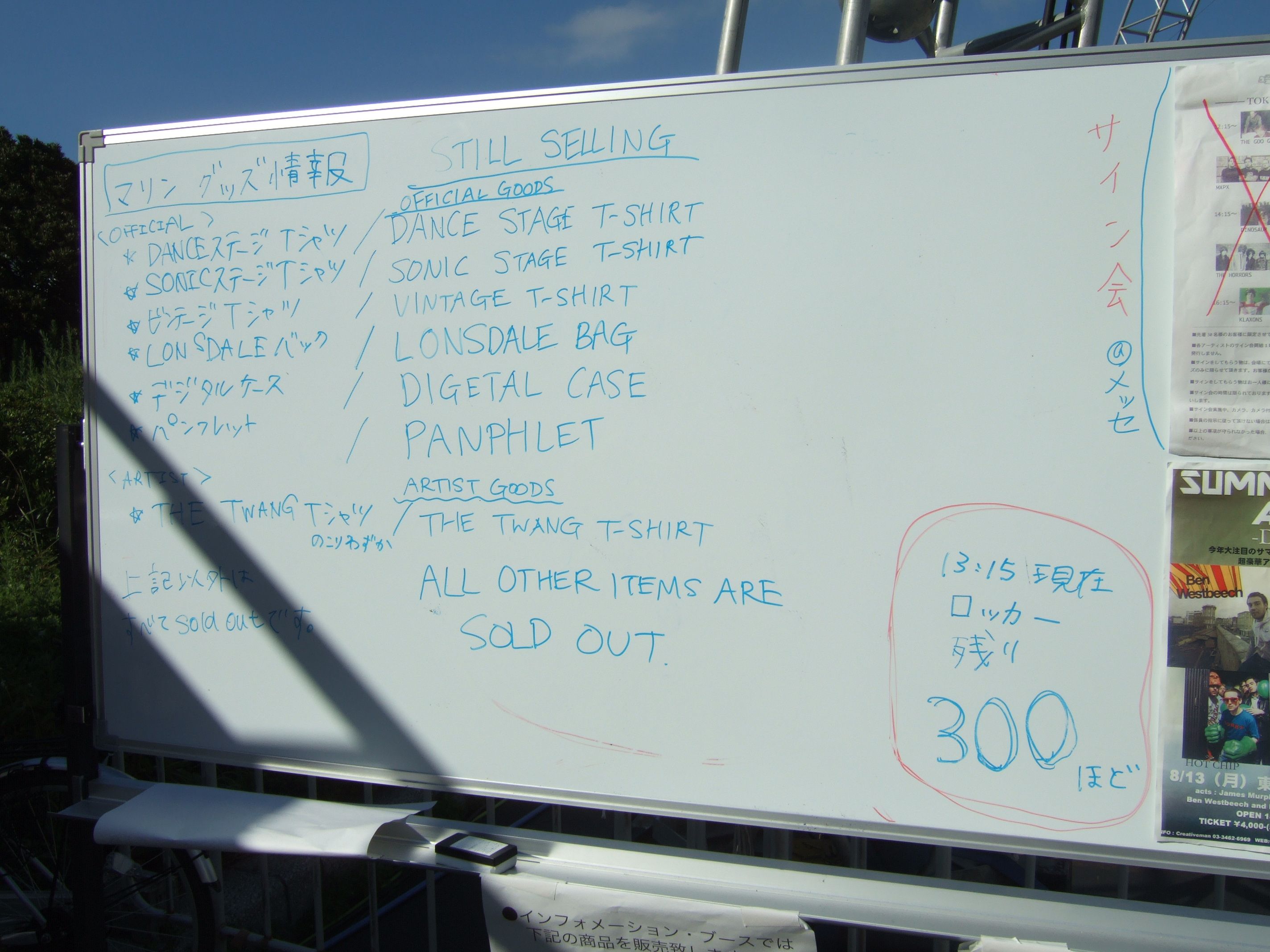 英語でも公式グッズの売れ行きが掲示されています。