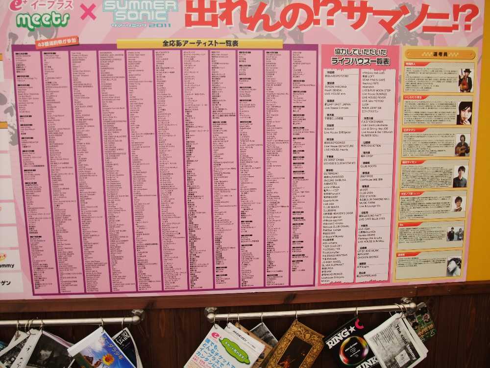 サマーソニックに出演できるイベントの参加アーティストリスト。