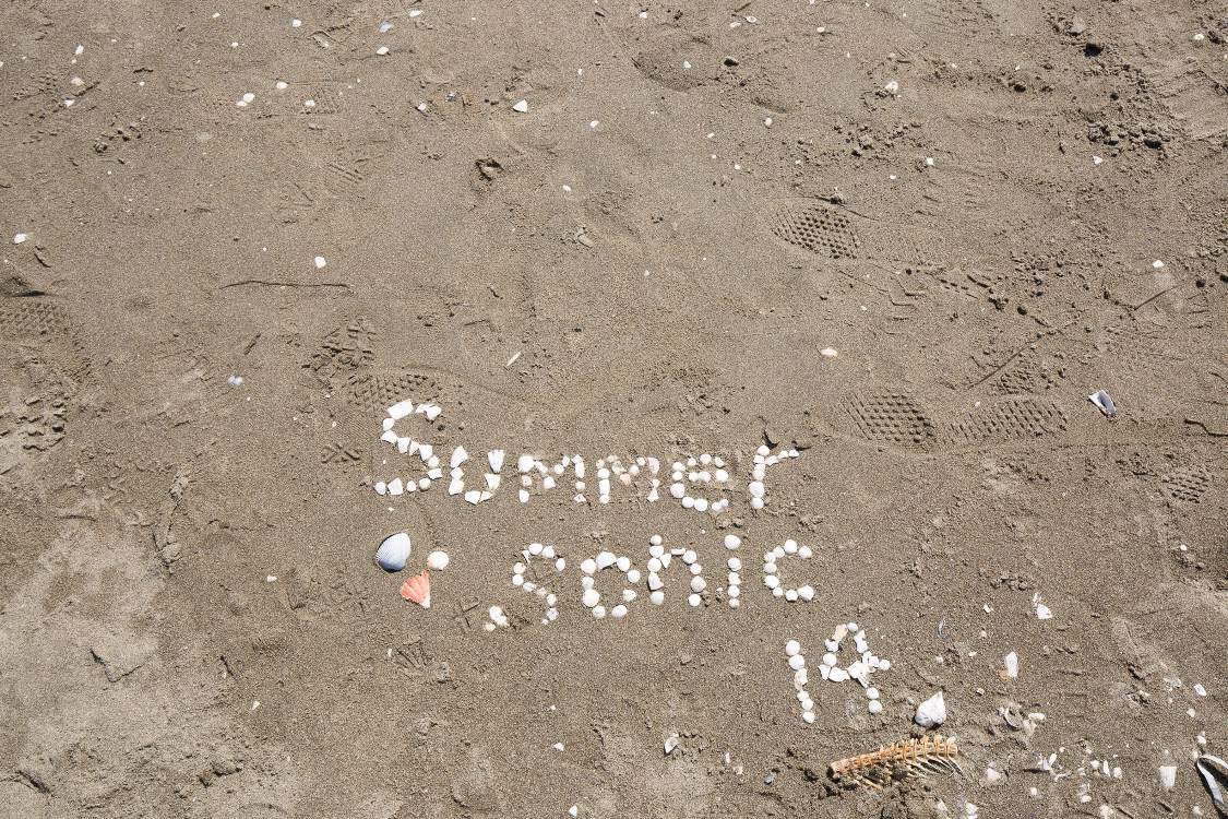 誰かが貝で並べた文字。