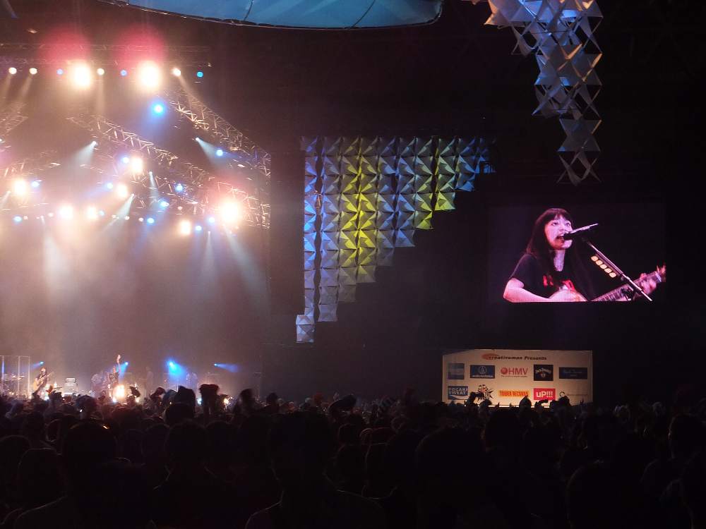 観客が一斉にタオルを振り回しているところ。